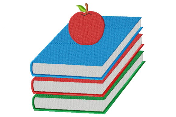 Books and Apple Embroidery Design